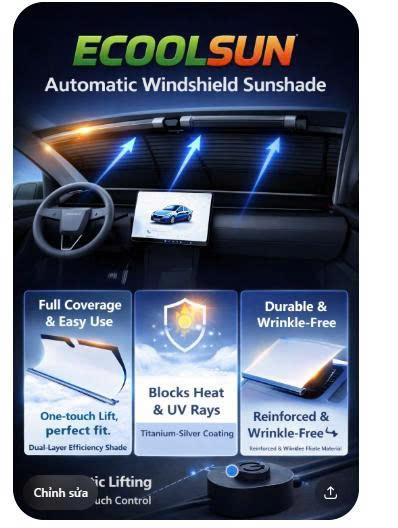 RÈM ĐIỆN TỰ ĐỘNG CHE NẮNG KÍNH LÁI ECOOLSUN 